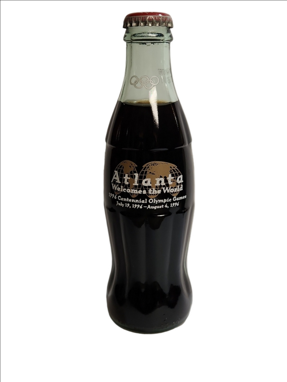 Coca-Cola Gold Atlanta Centennial Logo Bottle with Red Cap and Green-Tinted Neck